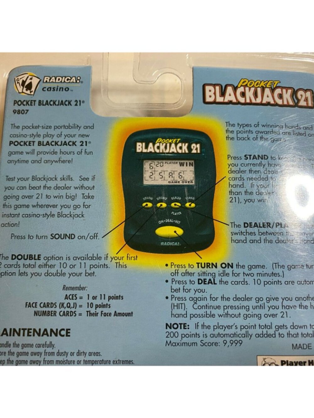 Radica Pocket Blackjack 21 Electronic Casino Game LCD Handheld 9807 1997 VTG - Picture 4 of 6